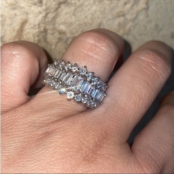 Wedding bridal anniversary sterling silver crown ring CZ  Rectangular Sp… - Picture 14 of 17